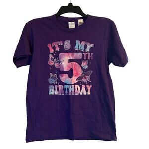 NWOT Port and Company Girl's It's My 5th Birthday Purple T Shirt Size Large (12)